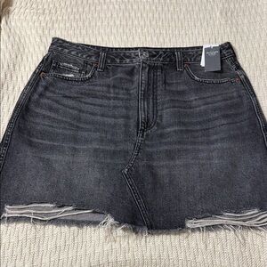 Abercrombie & Fitch Washed Black Distressed Denim Mini Skirt